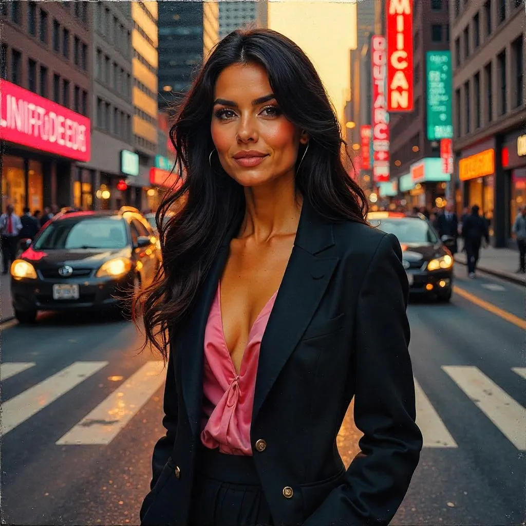 Latina Beauty in Downtown Oil Portrait