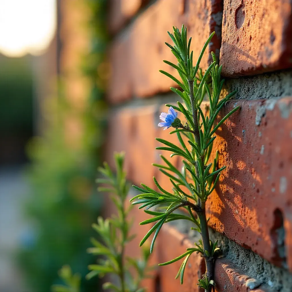 Close-Up Rosemary on Rustic Terracotta Wall