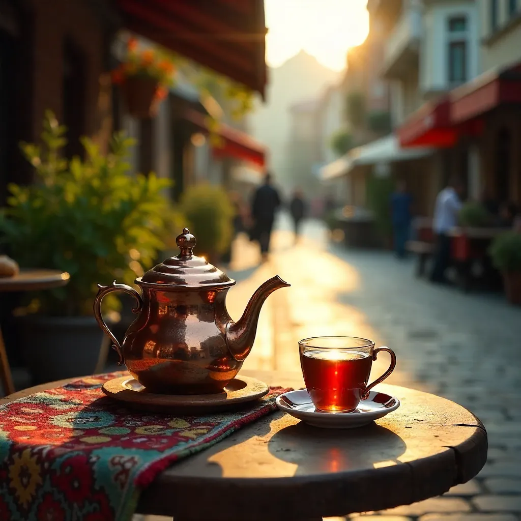 Teal and Amber Bursa Tea: Outdoor Turkish Moment