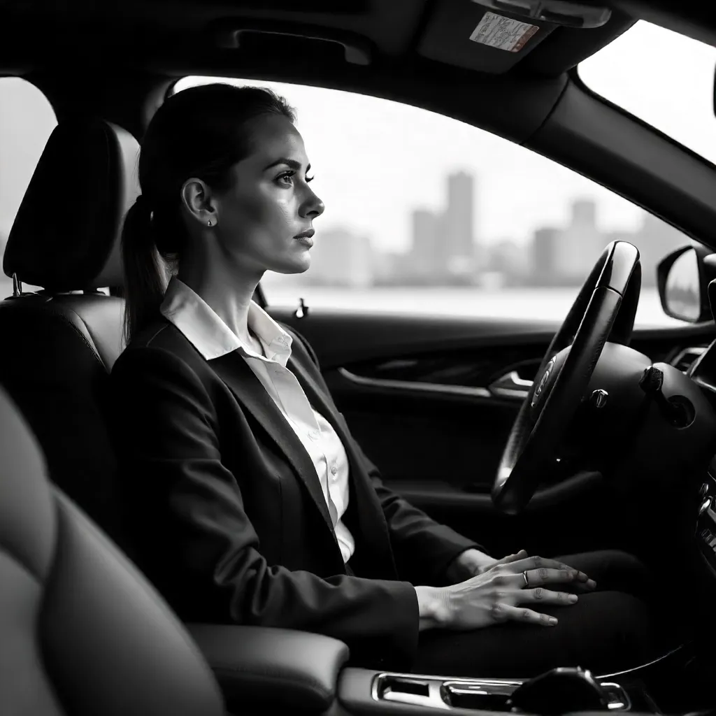 Monochrome Portrait: Professional Businesswoman in Luxury Car