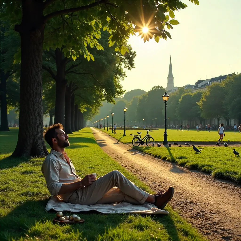 Parisian Park Serenity with Pétanque Players