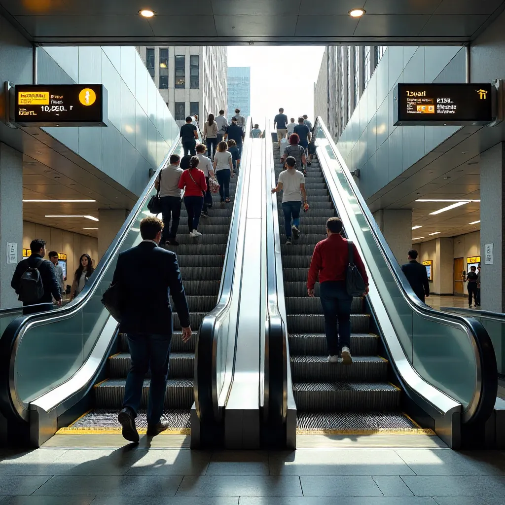 Escalator at a Modern NYC Subway Entrance