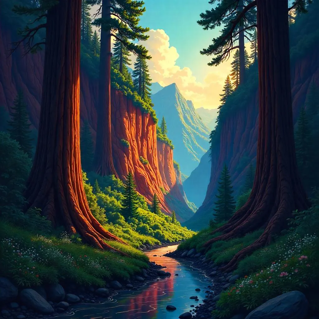 Canyon in a Redwood Forest, Anime Style