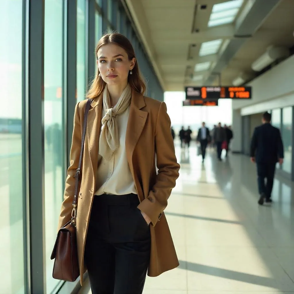 Elegant Caucasian Woman in a Photorealistic Airport
