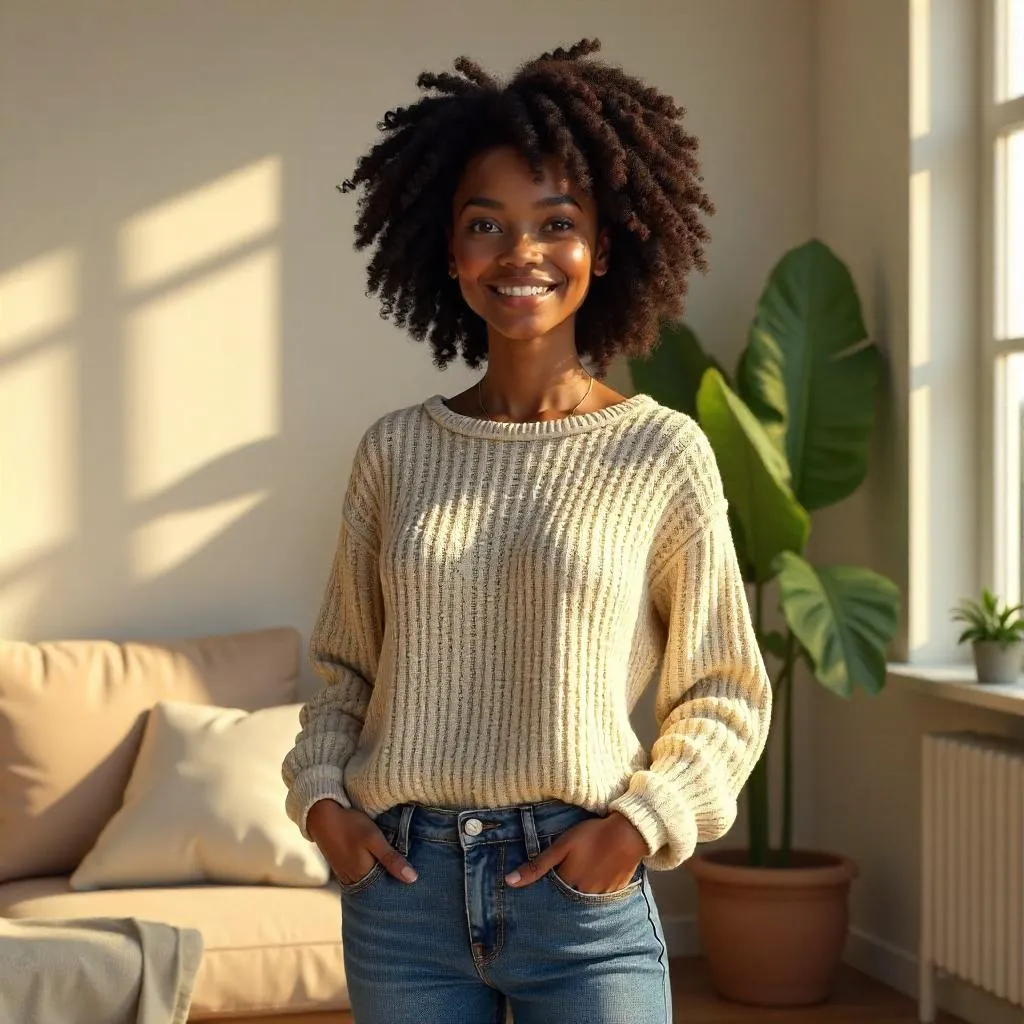 Elegant 3D Portrait of an Adult Black Woman at Home
