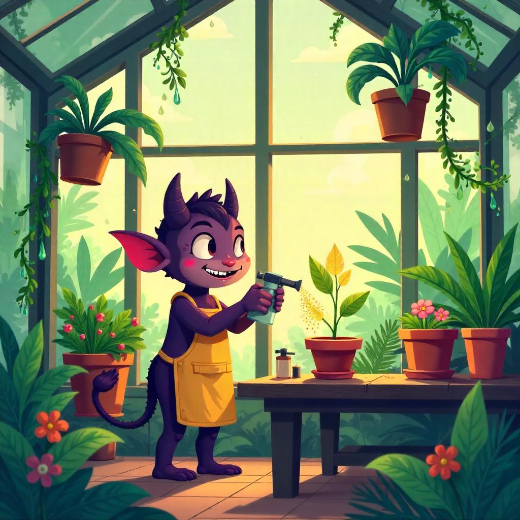 Cartoon Demon in a Glasshouse