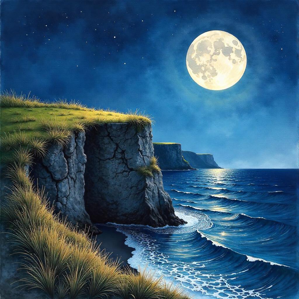 Moonlit Cliff Edge in Watercolor