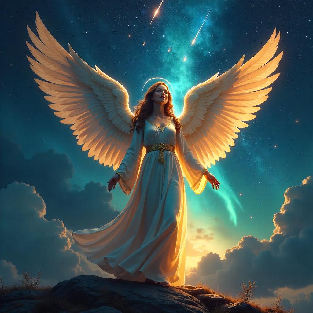 Celestial Angel Amid a Meteor Shower