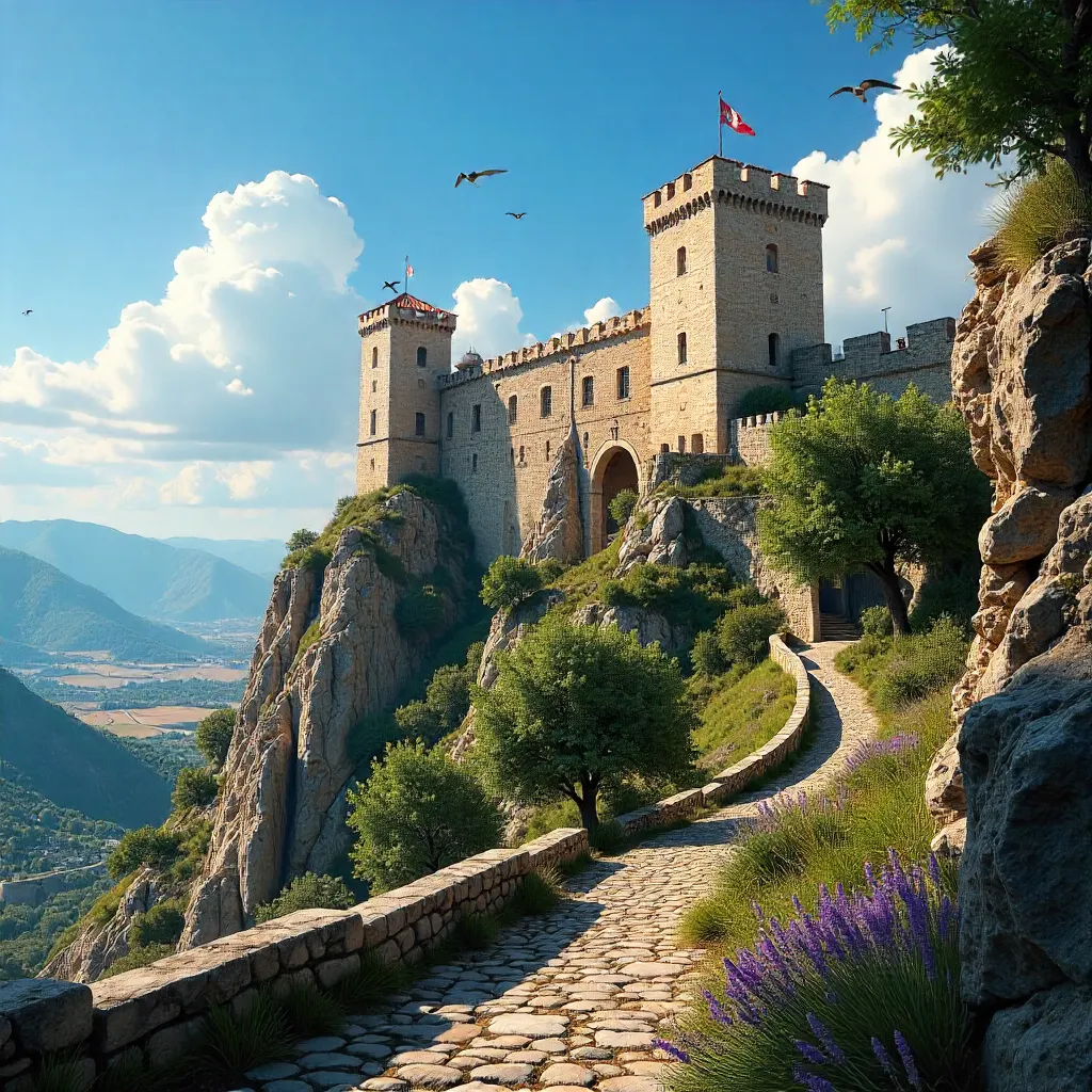 Majestic Fortress Over Occitanie Under Clear Skies