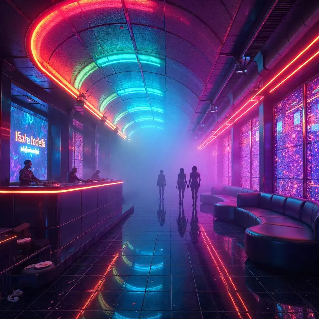 Rainbow Arc in a Futuristic Nightclub 3D Render