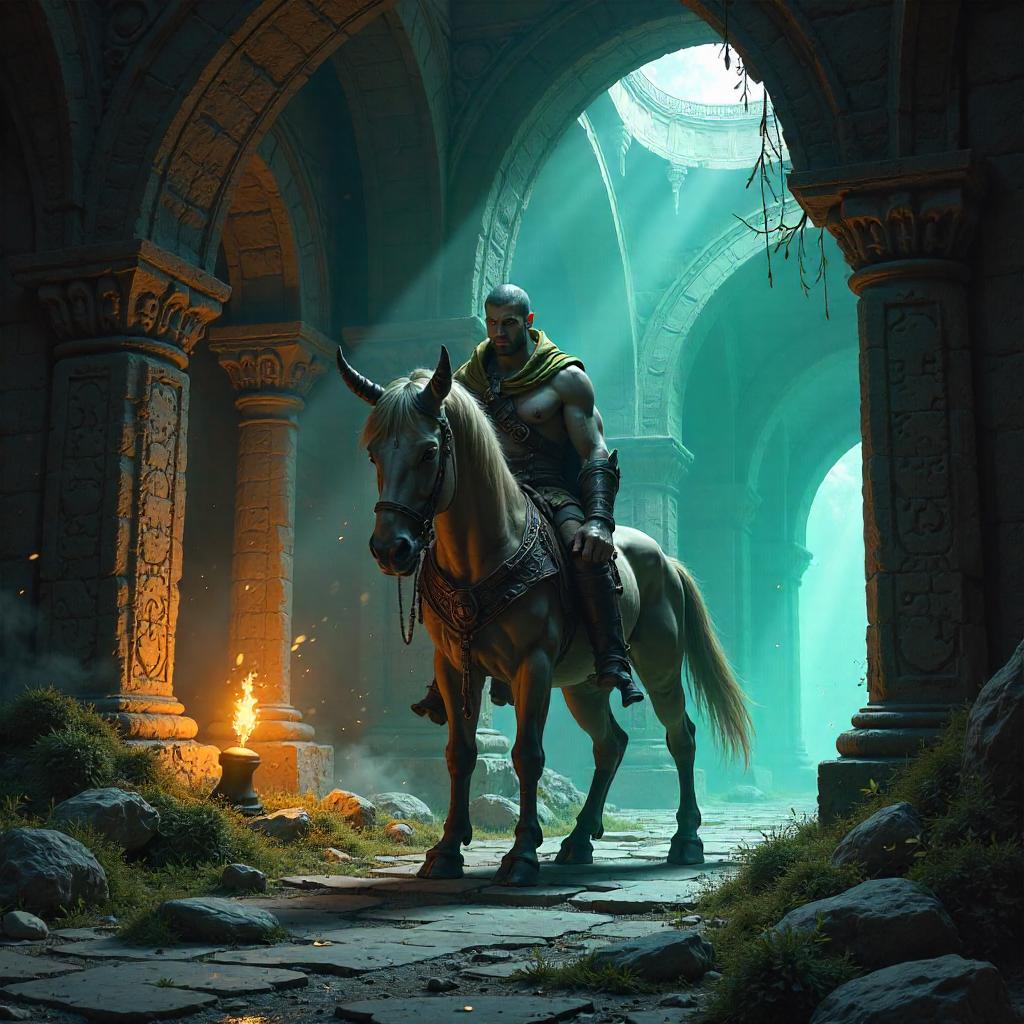 Centaur Concept Art in a Gothic Crypt