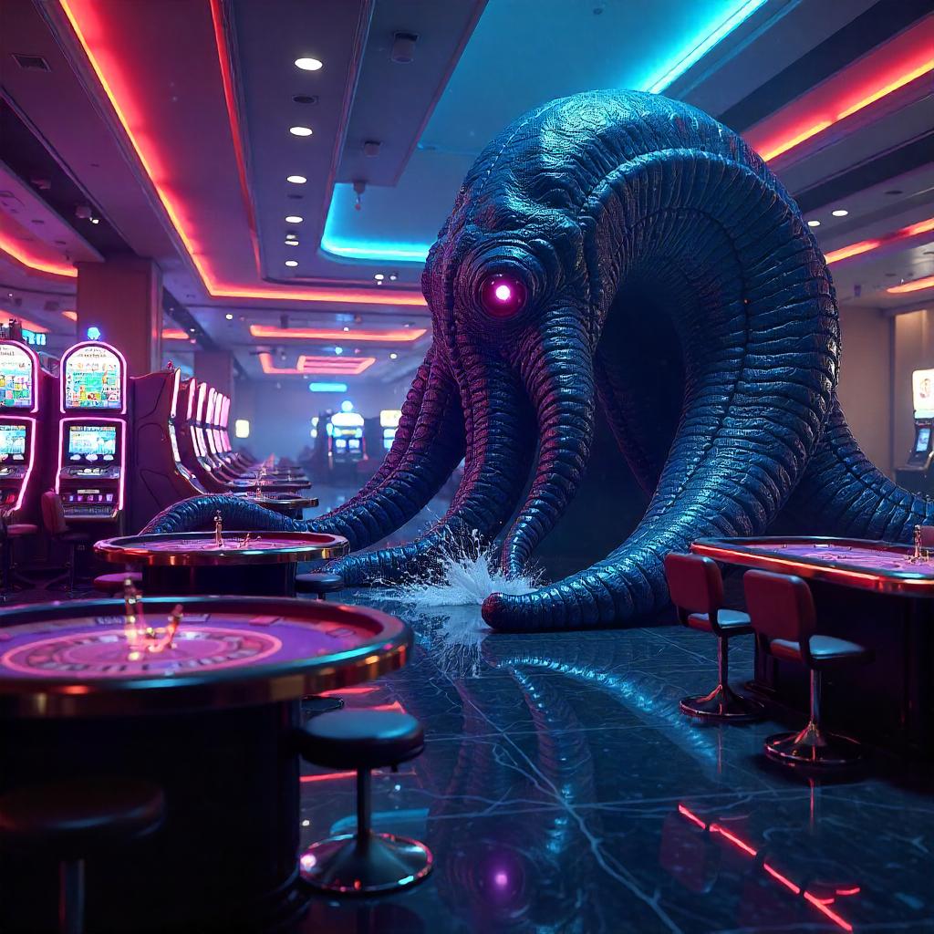Kraken in a Neon Casino: Ultra-Real 3D Render