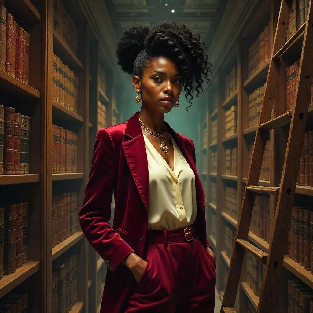 Stylish Black Girl in a Library — Concept Art