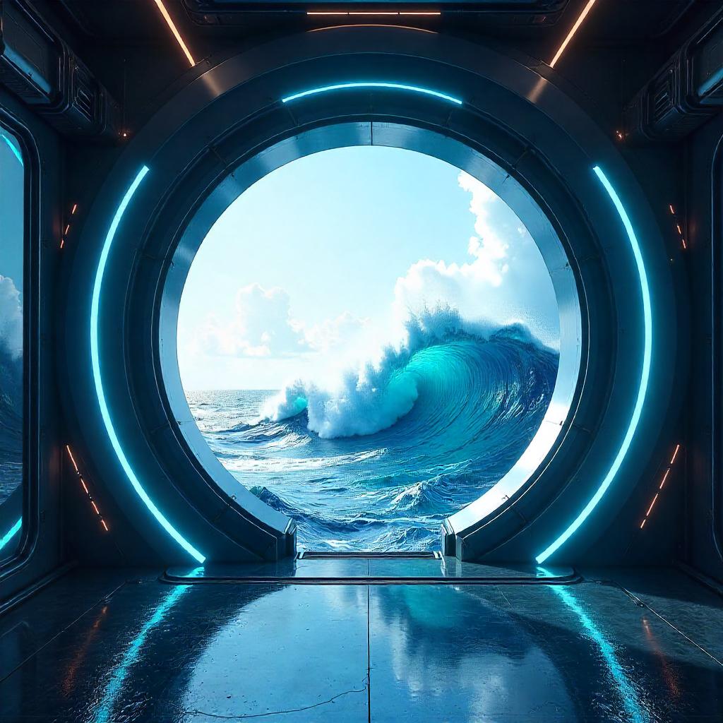 Ocean Inside a Futuristic Portal Chamber