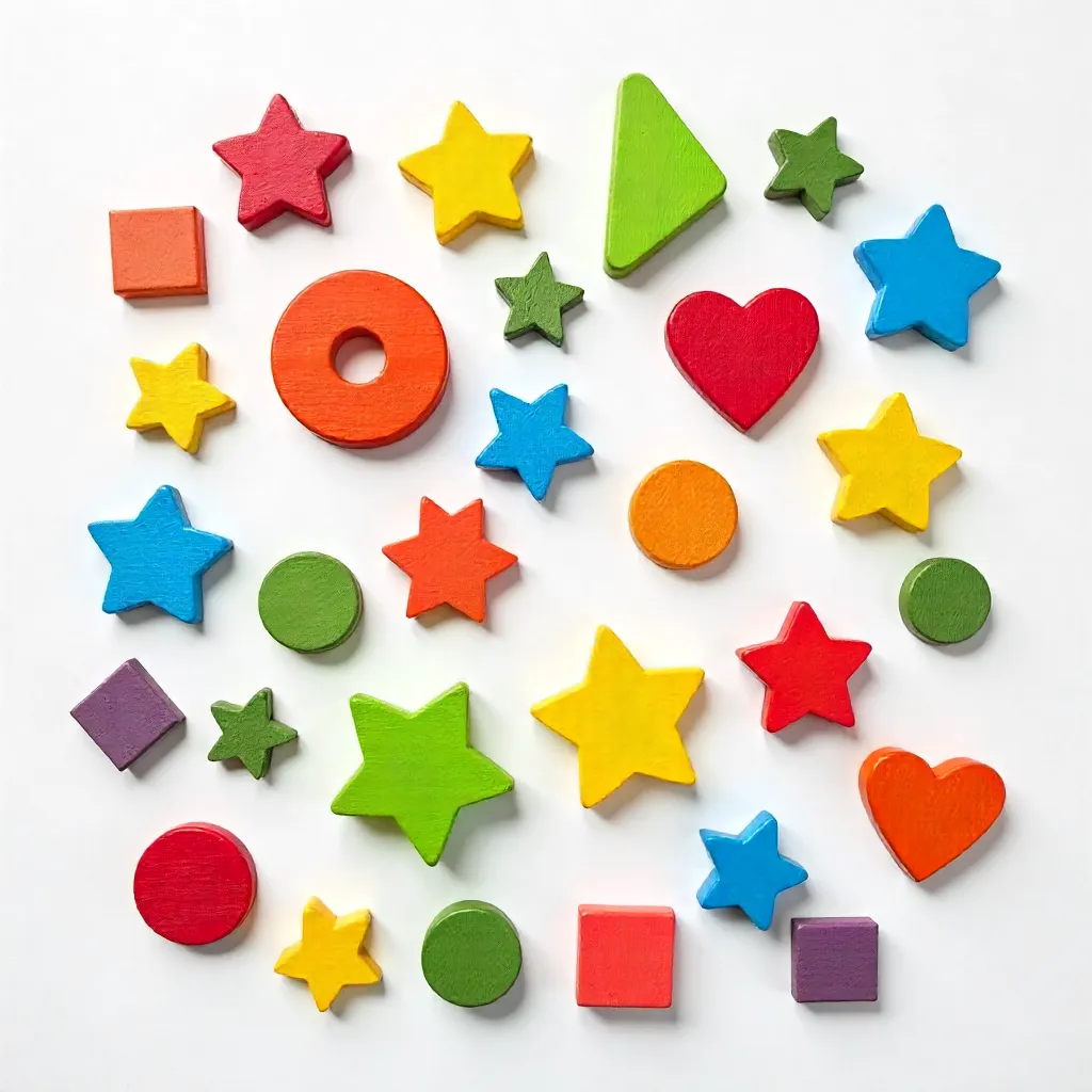 Colorful Wooden Toy Shapes on White