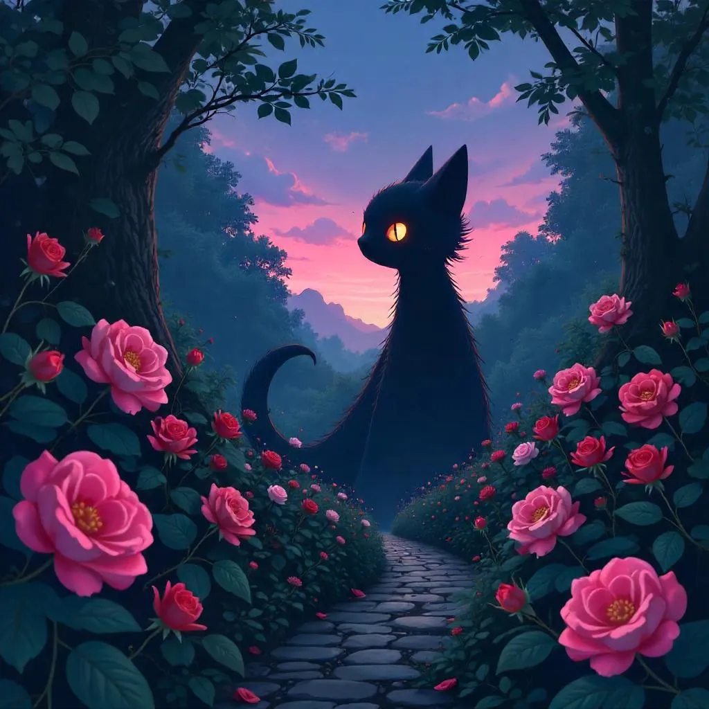 Shadow Entity in a Blooming Rose Garden