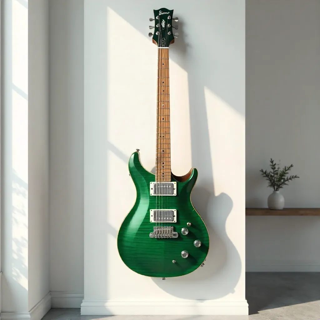 Emerald Green Electric Guitar in Minimalist Wall