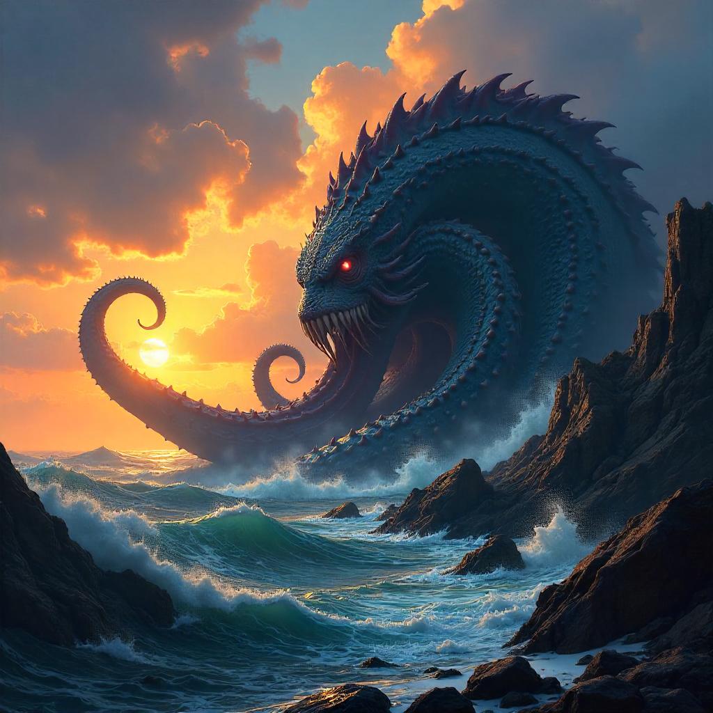 Kraken at Sunset: Epic Concept Art
