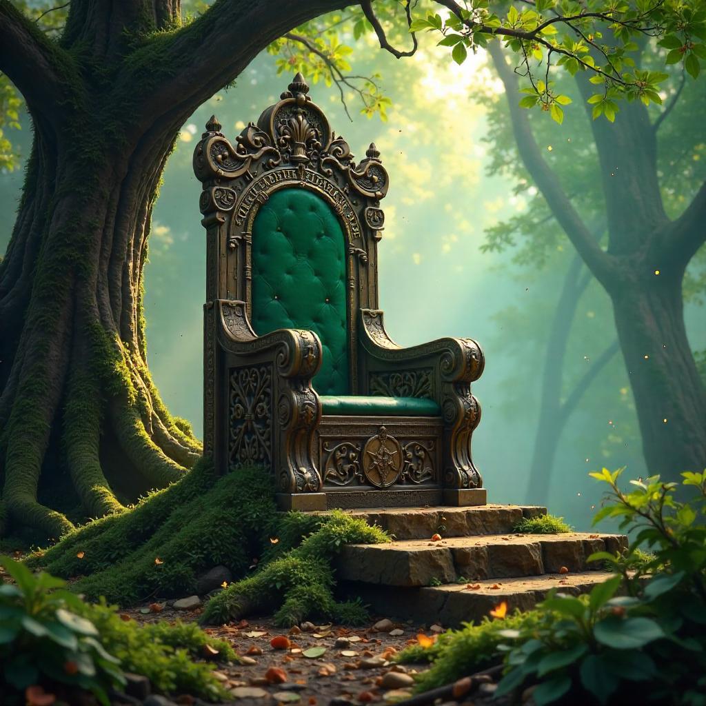 Photorealistic Throne in an Enchanted Grove