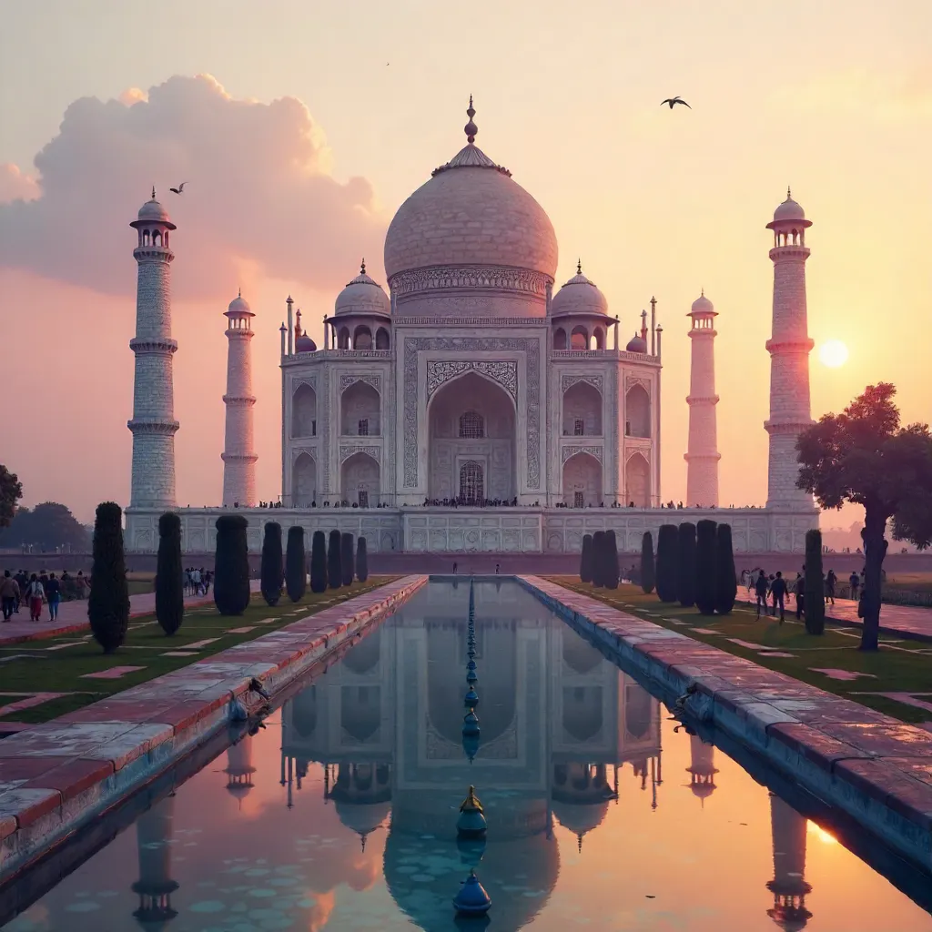 Sunrise Over the Taj Mahal: Golden Hour at a World Heritage Icon