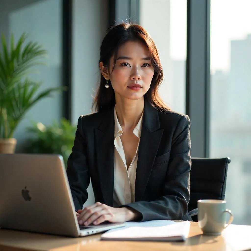 Elegant East Asian Woman in a Modern Workspace
