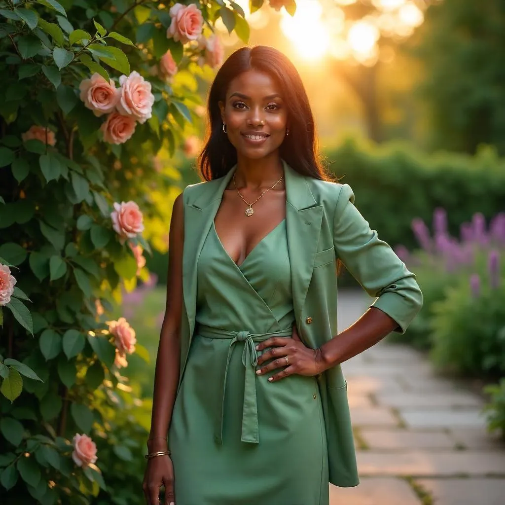 Garden Fashion Portrait: Stylish Black Woman