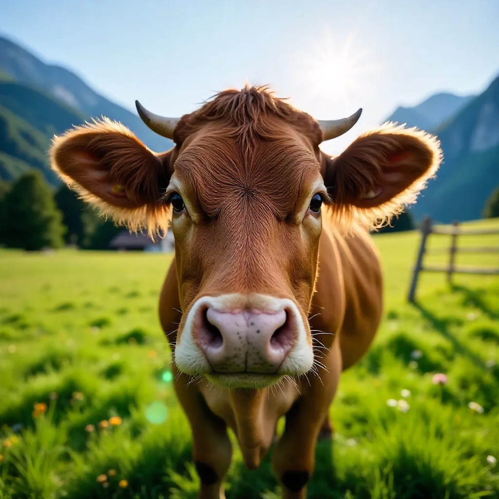 Close-up Brown Cow in Bavarian Alpine Pasture, Oberstdorf