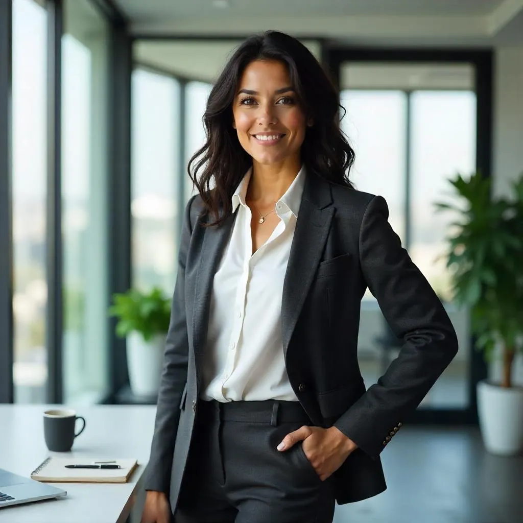 Confident Latina Professional in a Modern Office