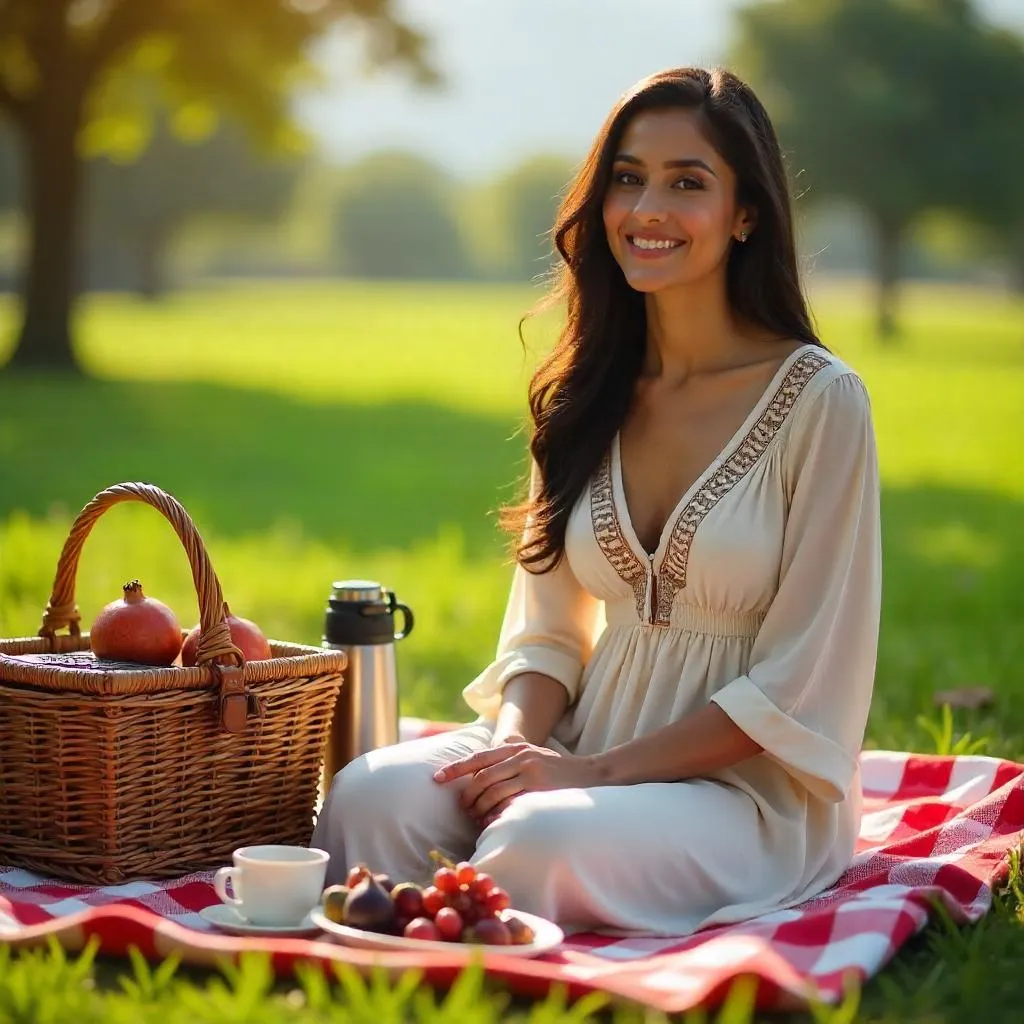 Golden Hour Picnic with a Middle Eastern Woman