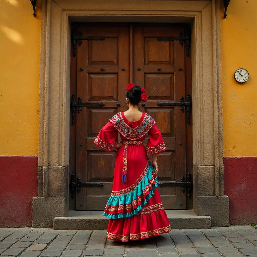 Dramatic Portrait Before a Rustic Door in León, México