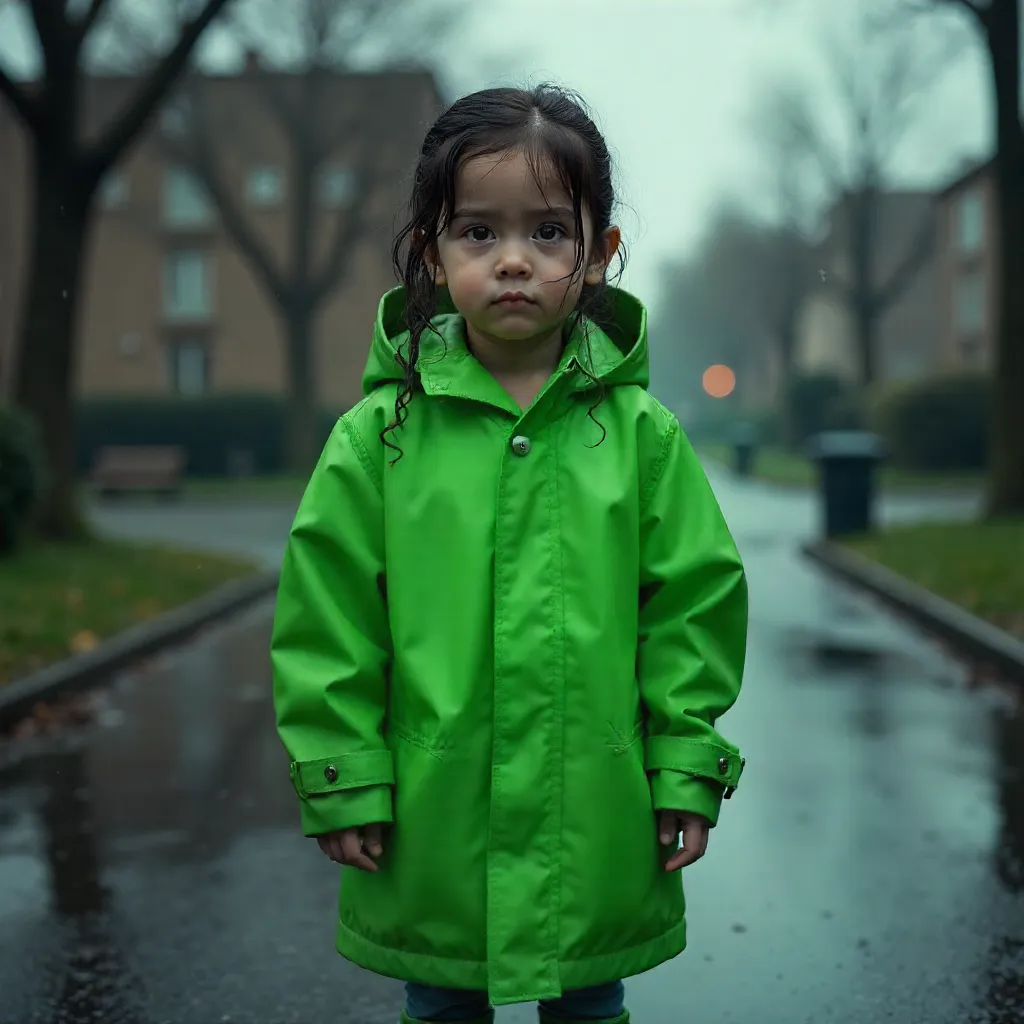 Serious Moment in a Green Raincoat