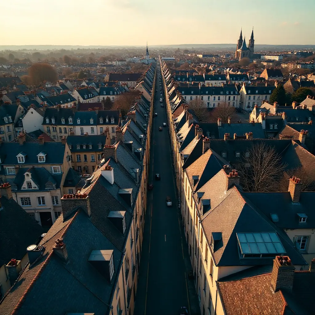 Aerial Caen Rooftops: Normandy's Historic Roofscape