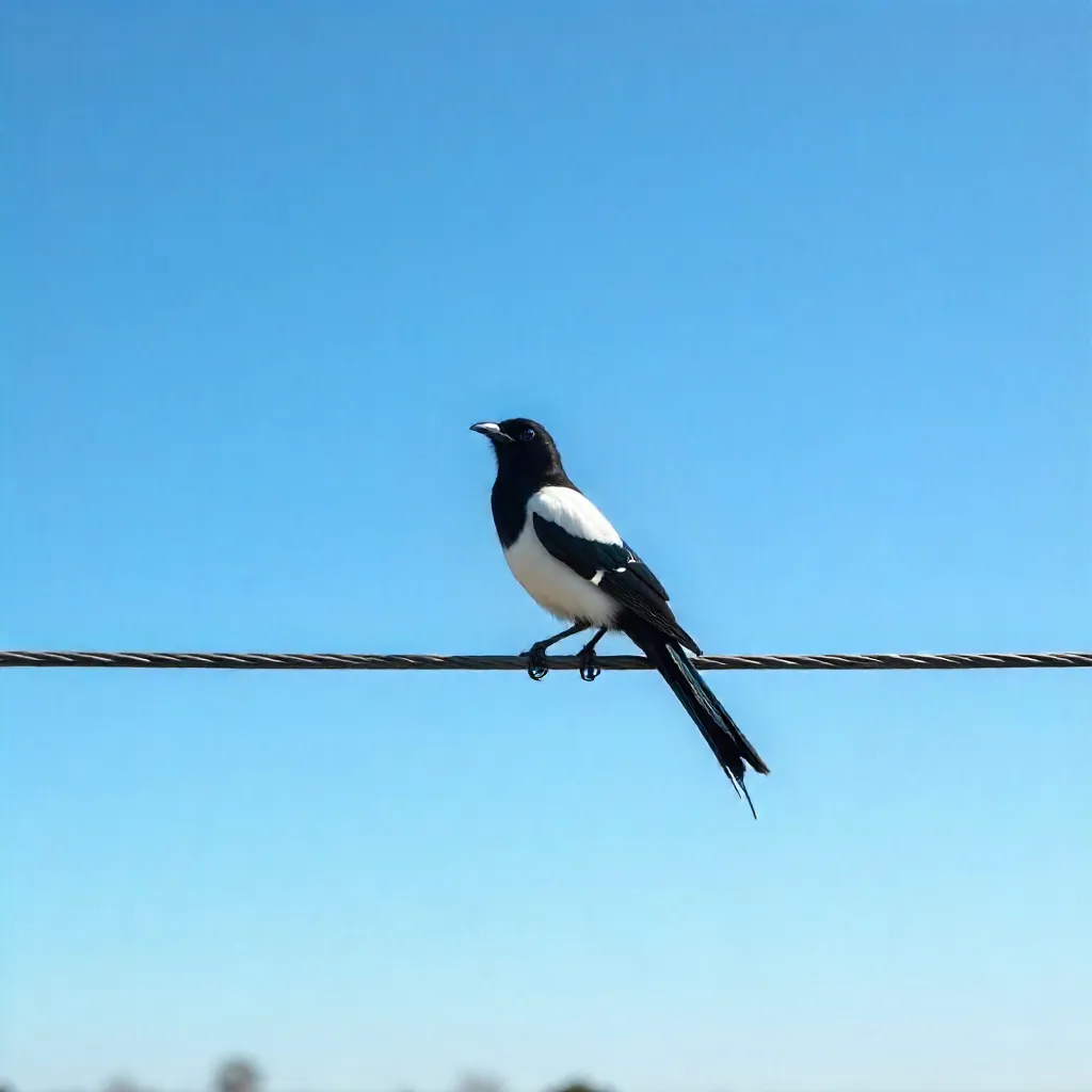 A Lone Magpie on a Sky-Spanning Wire
