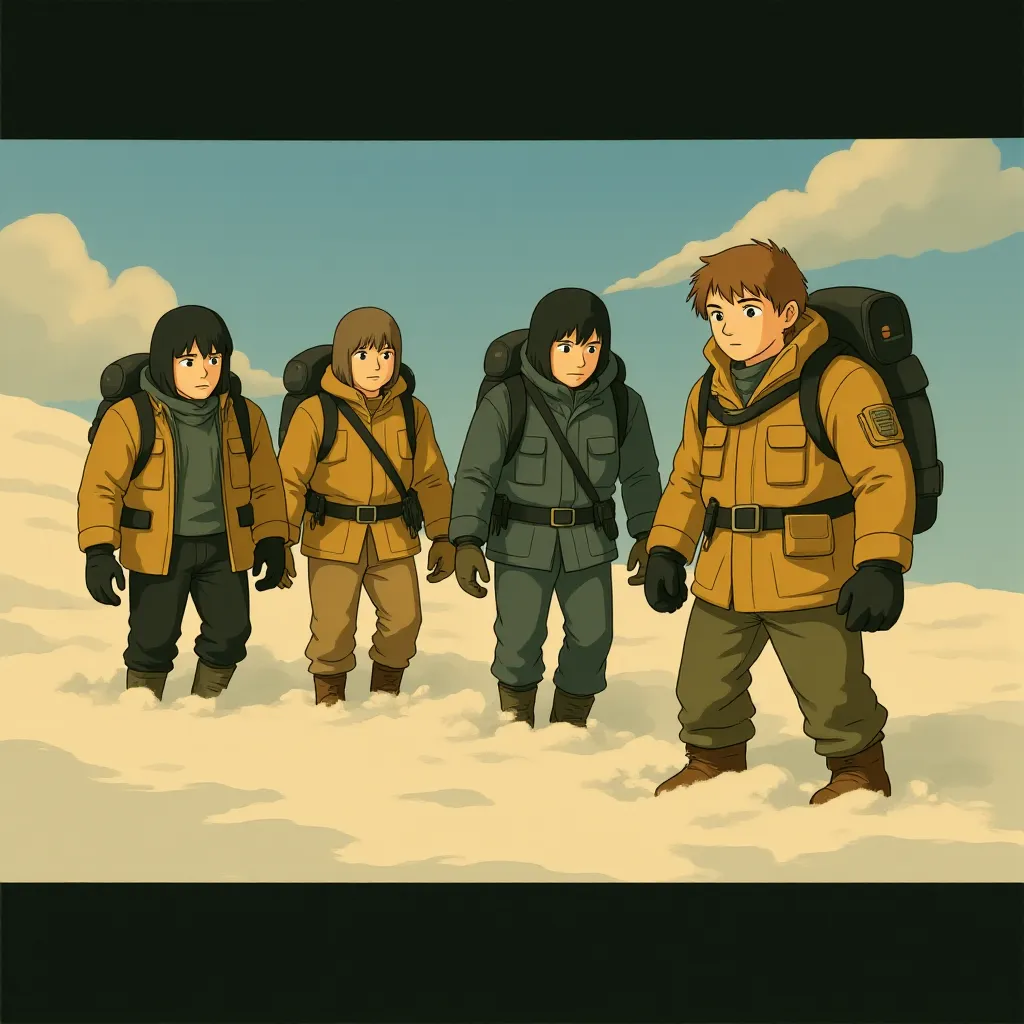 Dermot Mulroney, Liam Neeson, Frank Grillo, Dallas Roberts, Joe Anderson, and Nonso Anozie in The Grey (2011) - Anime style
