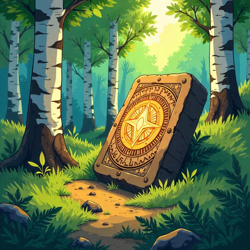 Cartoon Antique Artifact in a Birch Forest