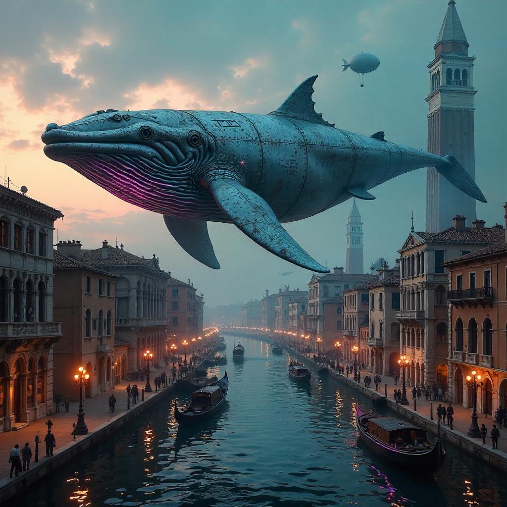 Neon Whale Leviathan over Renaissance Italy