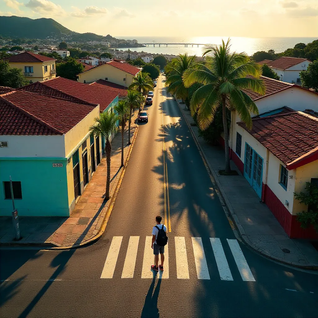 Aerial Solitary Pedestrian at Florianópolis Crosswalk