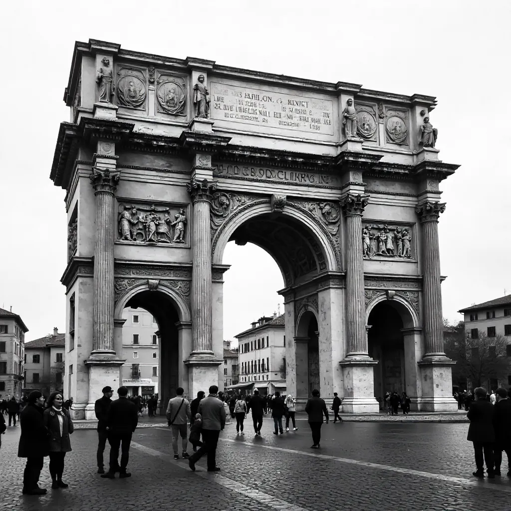 Monochrome Arch of Constantine with Tourists in Rome