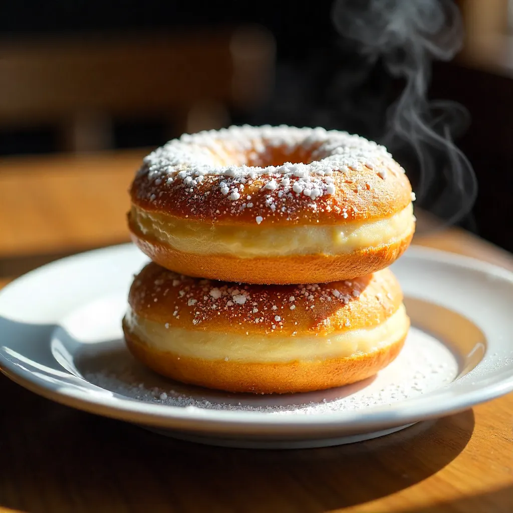 Fluffy Powdered Sugar Donuts Stack