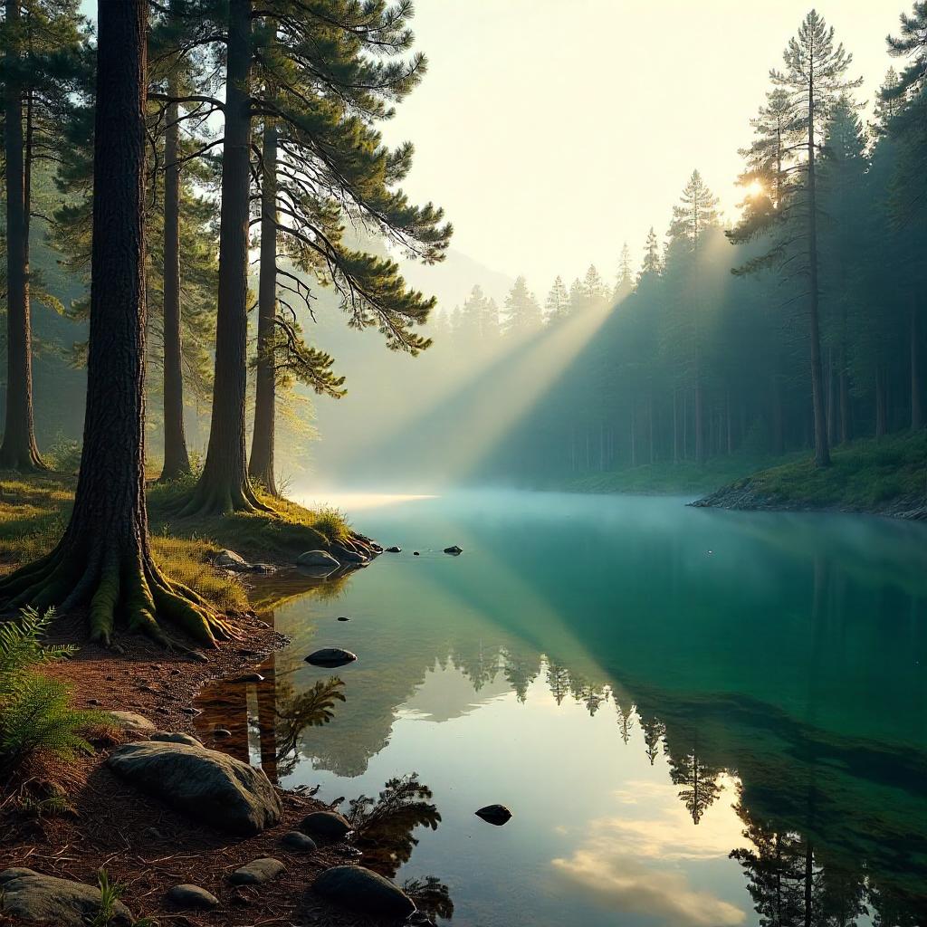 Photoreal Lake in a Pine Forest