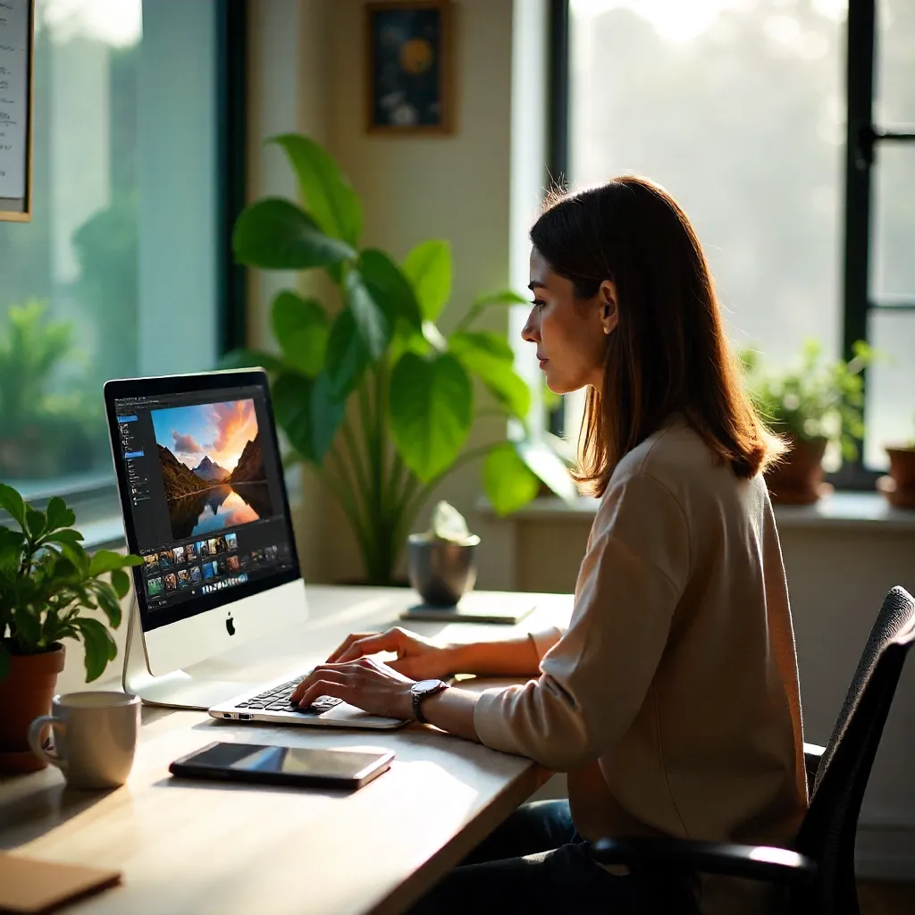Editing Photos in a Modern Plant-Filled Workspace