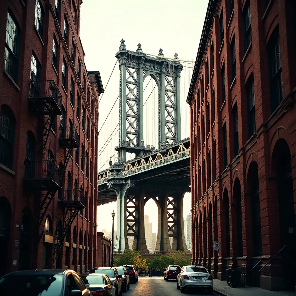 Smartphone View: Manhattan Bridge Framed by Dumbo Red Brick Buildings