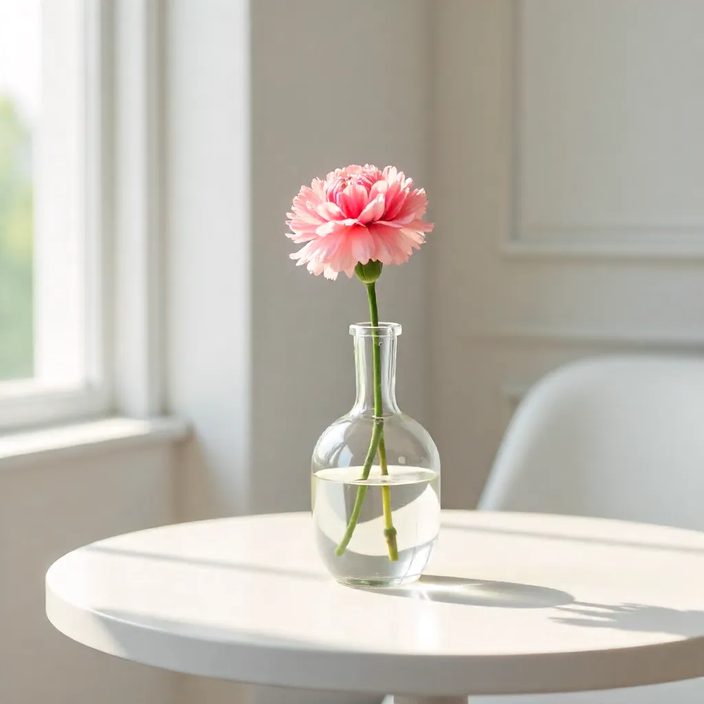 Minimalist Pink Carnation in a Glass Vase
