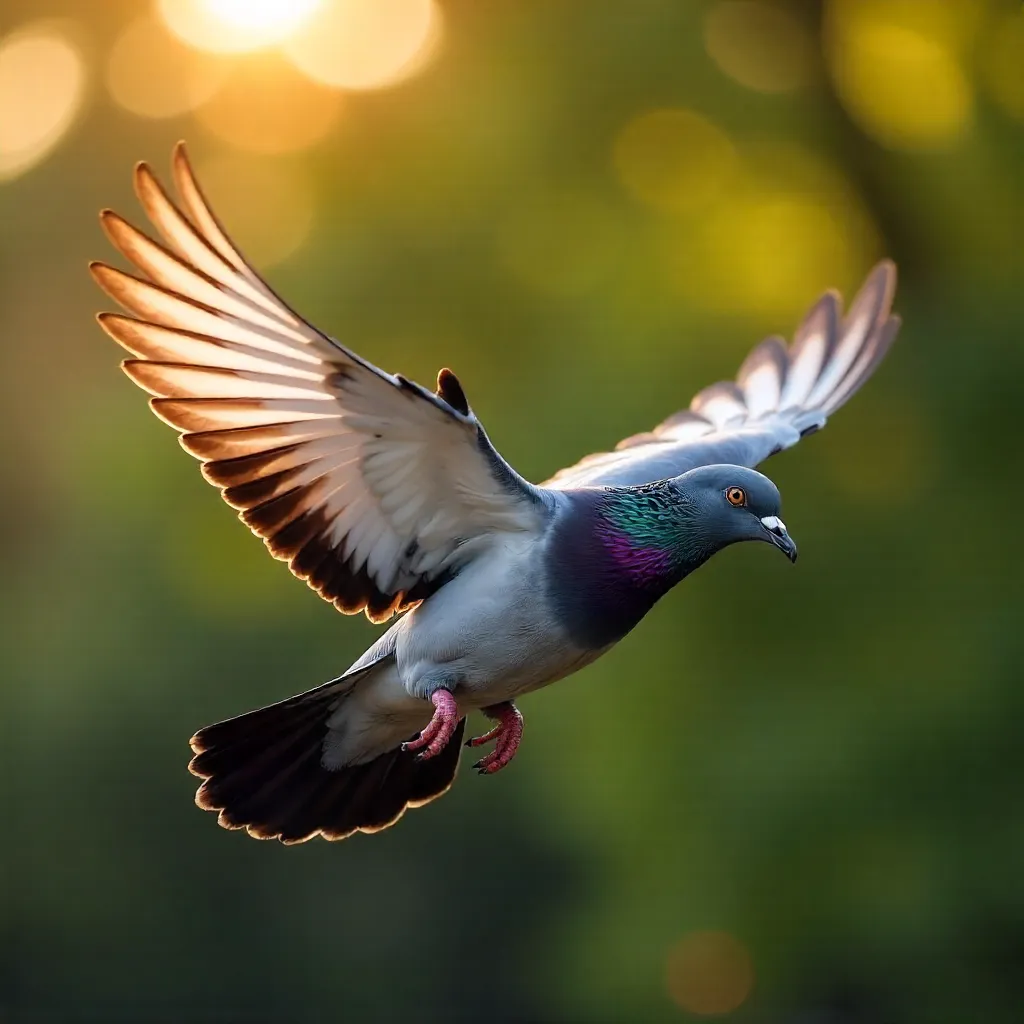 Pigeon in Flight: Elegant, Soft-Focus Portrait