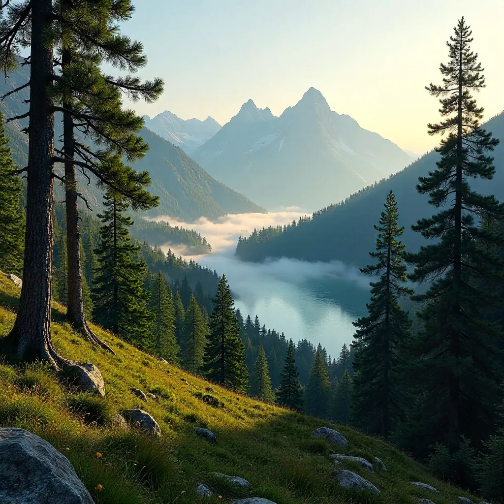 Misty Slovakian Mountains Amid Pine Forest