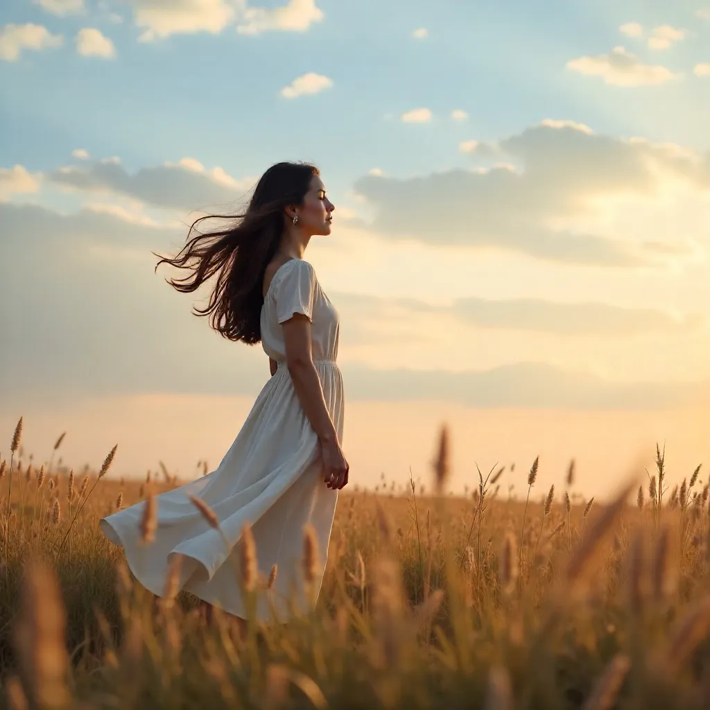 Wind-Kissed Serenity: Woman Gazing Skyward