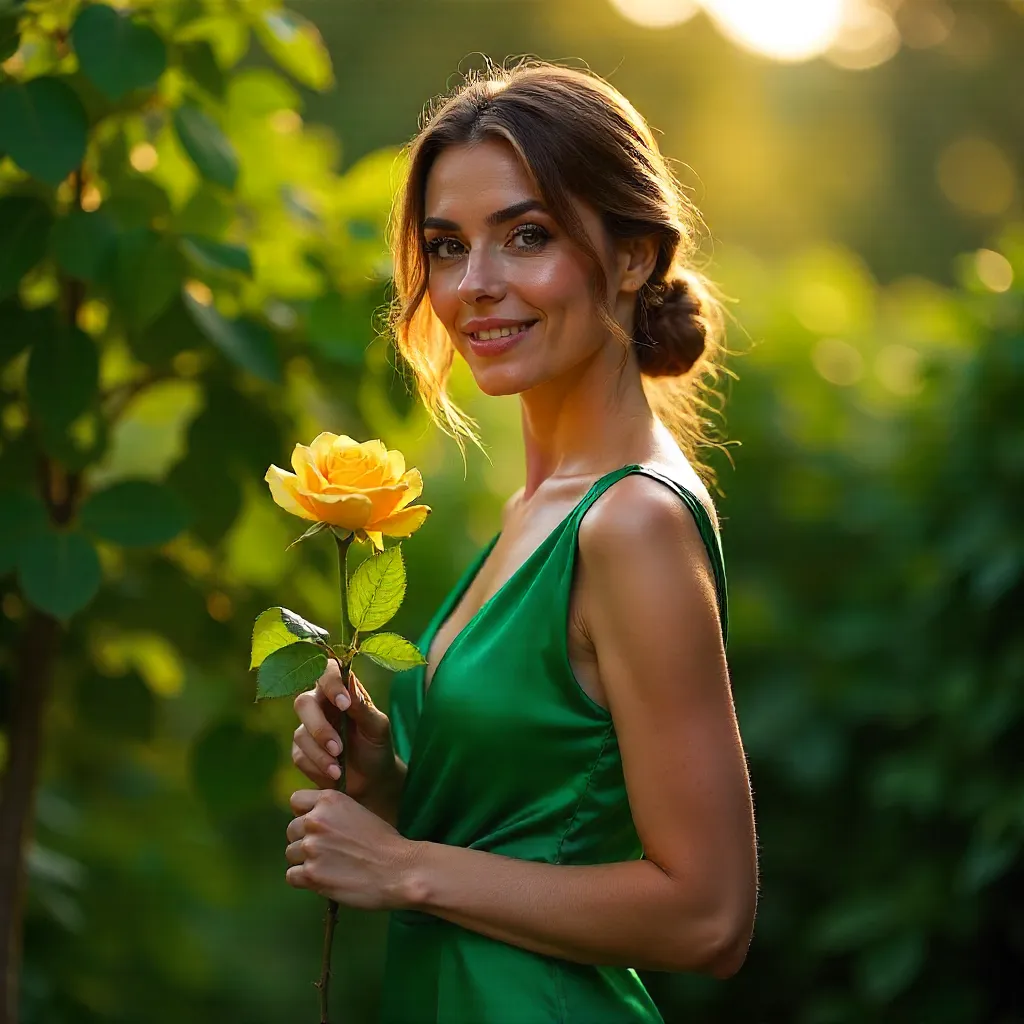 Emerald Elegance with a Yellow Rose