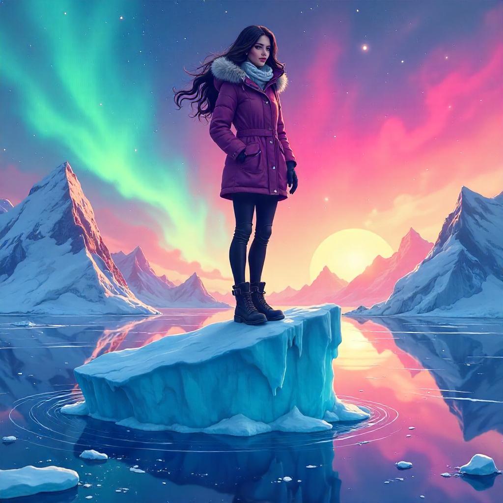Cartoon Beauty on a Floating Iceberg