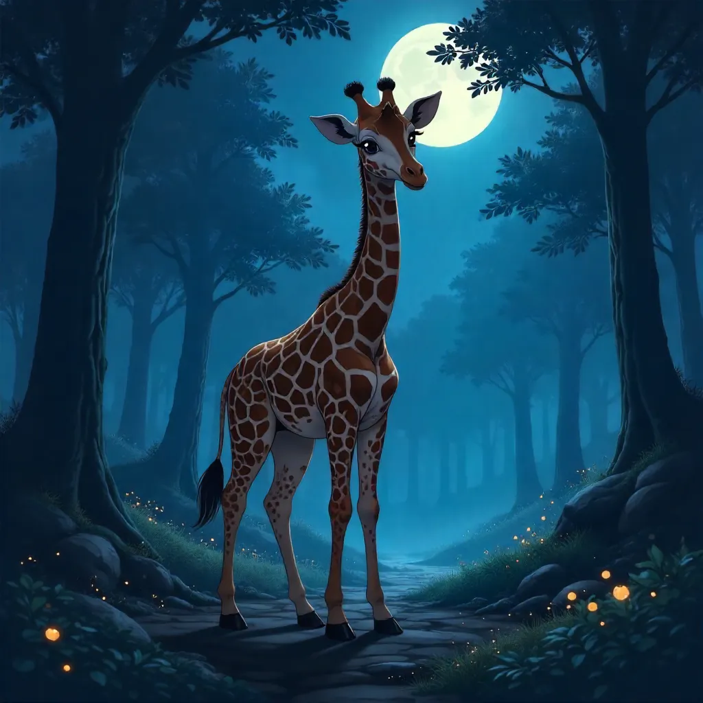 Midnight Giraffe in an Anime Forest