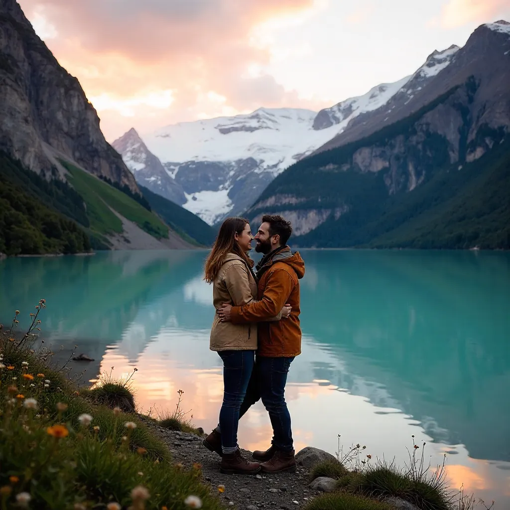 Joyful Embrace by a Patagonian Lake